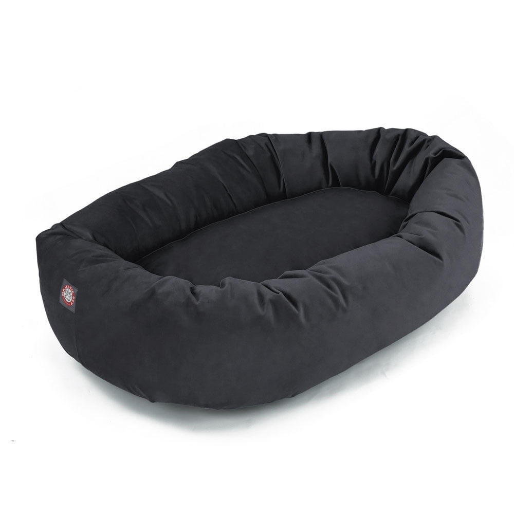Majestic Pet Micro Suede Bagel Pet Bed for Dogs, Calming Dog Bed Washable, Black, Large