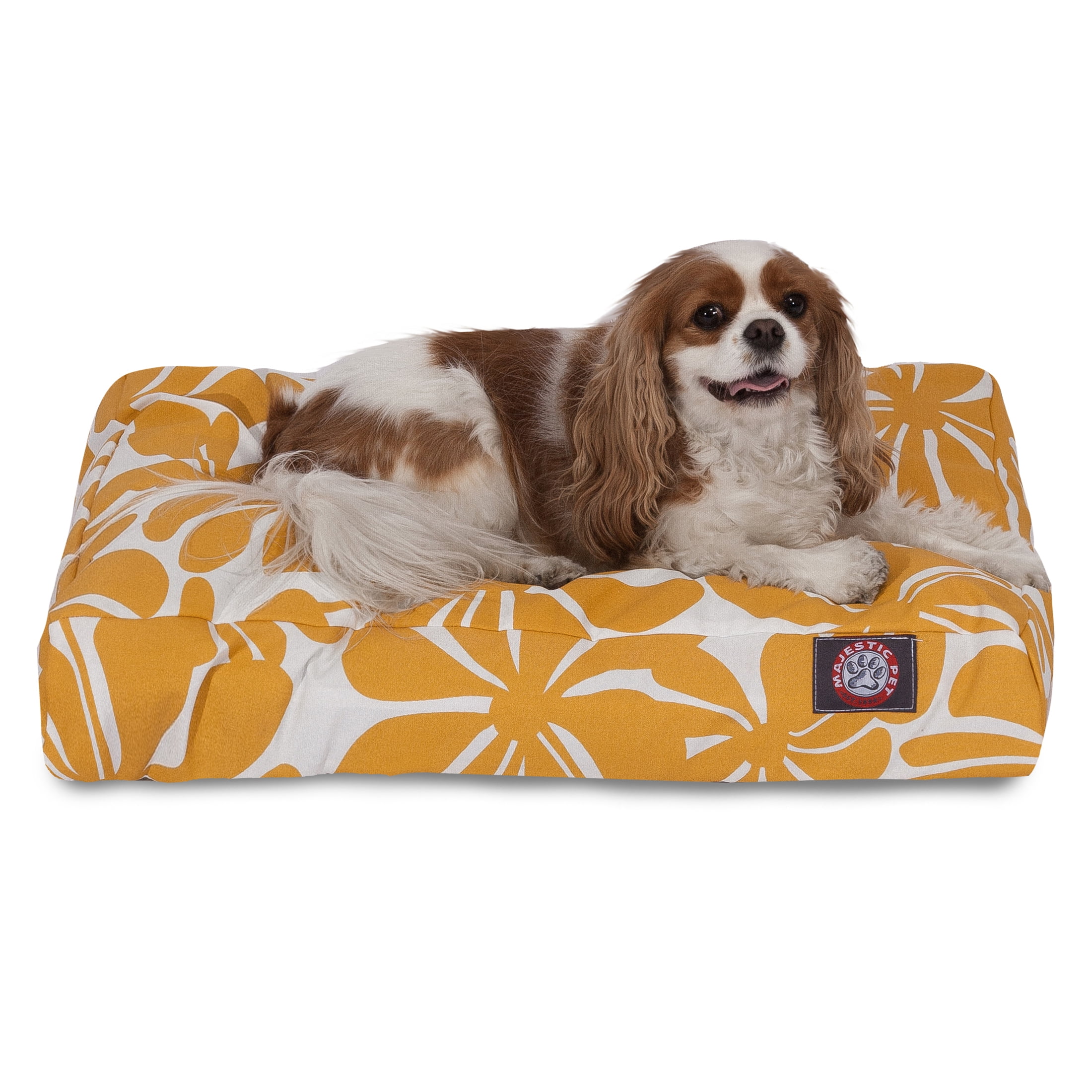 Small Yellow Floral Polyester Rectangle Pet Bed