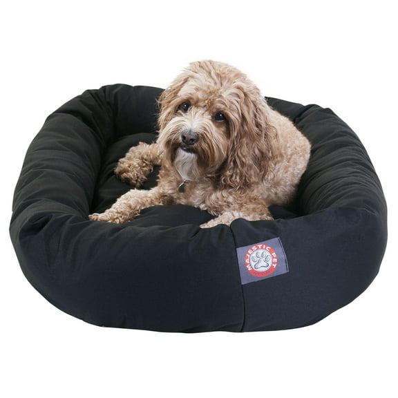 Majestic Pet Poly/Cotton Bagel Pet Bed for Dogs, Calming Dog Bed Washable, Medium, Black