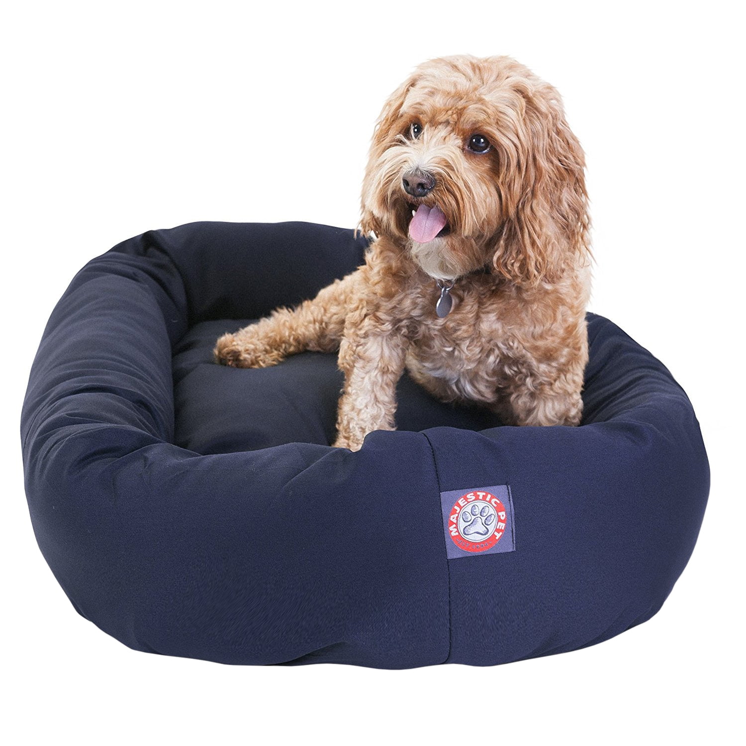 Majestic Pet Poly/Cotton Bagel Pet Bed for Dogs, Calming Dog Bed Washable, Medium, Blue