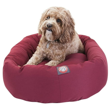 Majestic Pet Poly/Cotton Bagel Pet Bed for Dogs, Calming Dog Bed Washable, Medium, Burgundy