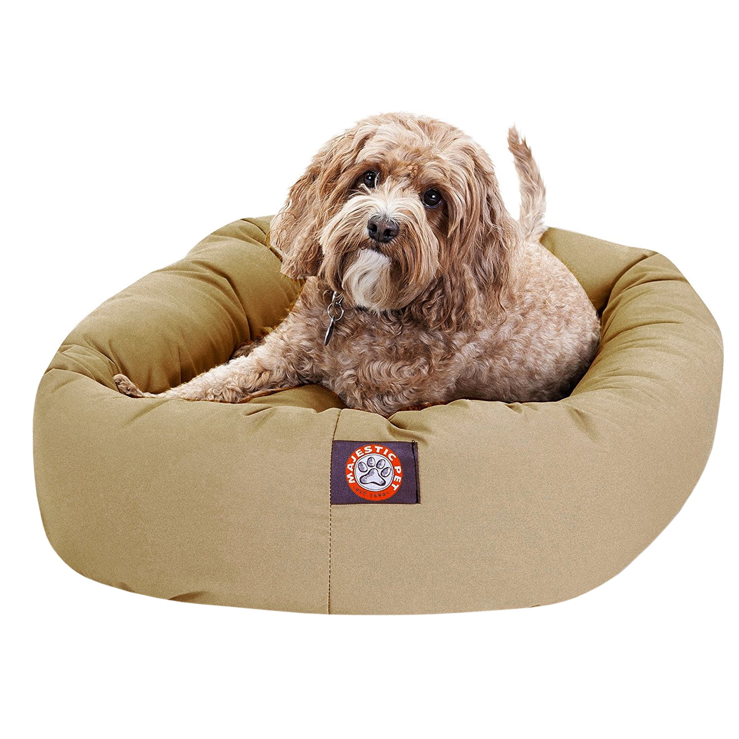 Majestic Pet Poly Cotton Bagel Pet Bed for Dogs Calming Dog Bed Washable Medium Khaki Walmart