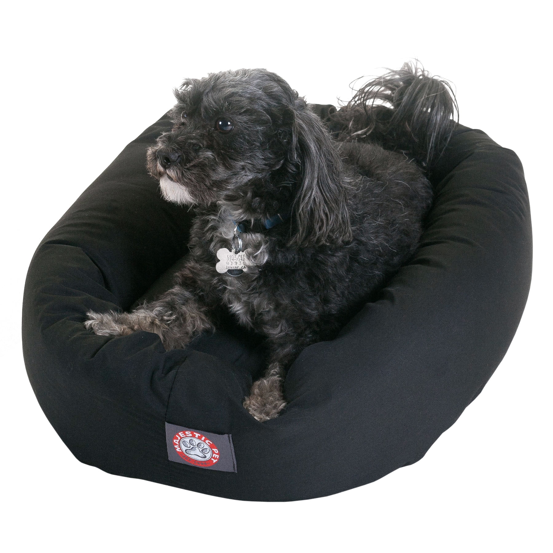 Majestic Pet Poly/Cotton Bagel Pet Bed for Dogs, Calming Dog Bed Washable, Small, Black