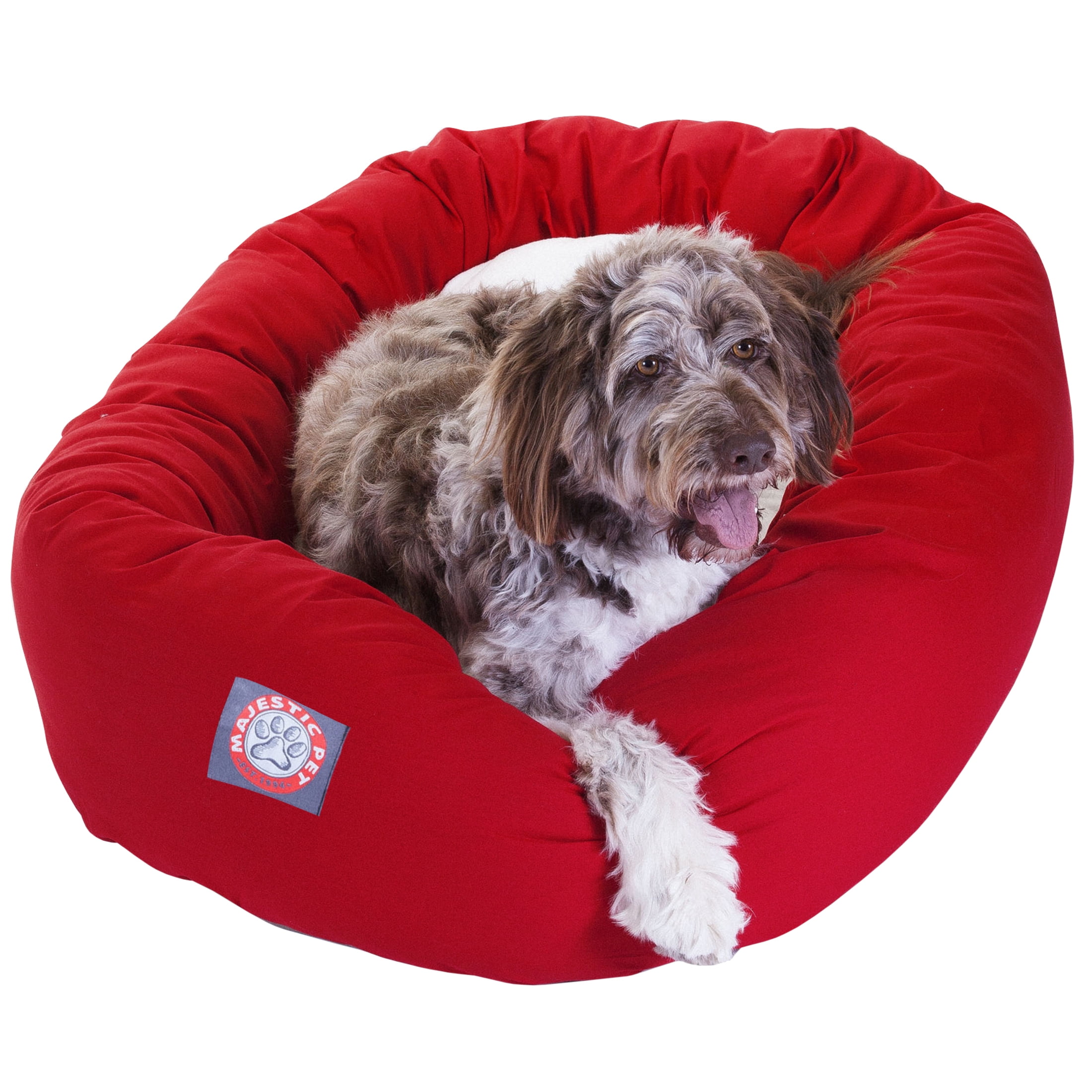 Majestic Pet Poly/Cotton & Sherpa Bagel Dog Bed Machine Washable Red