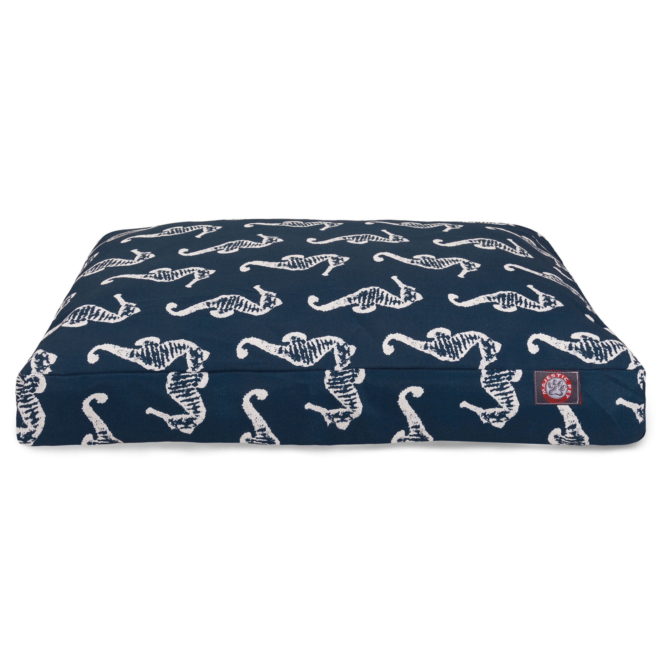 Navy Seahorse Medium Polyester Rectangle Pet Bed