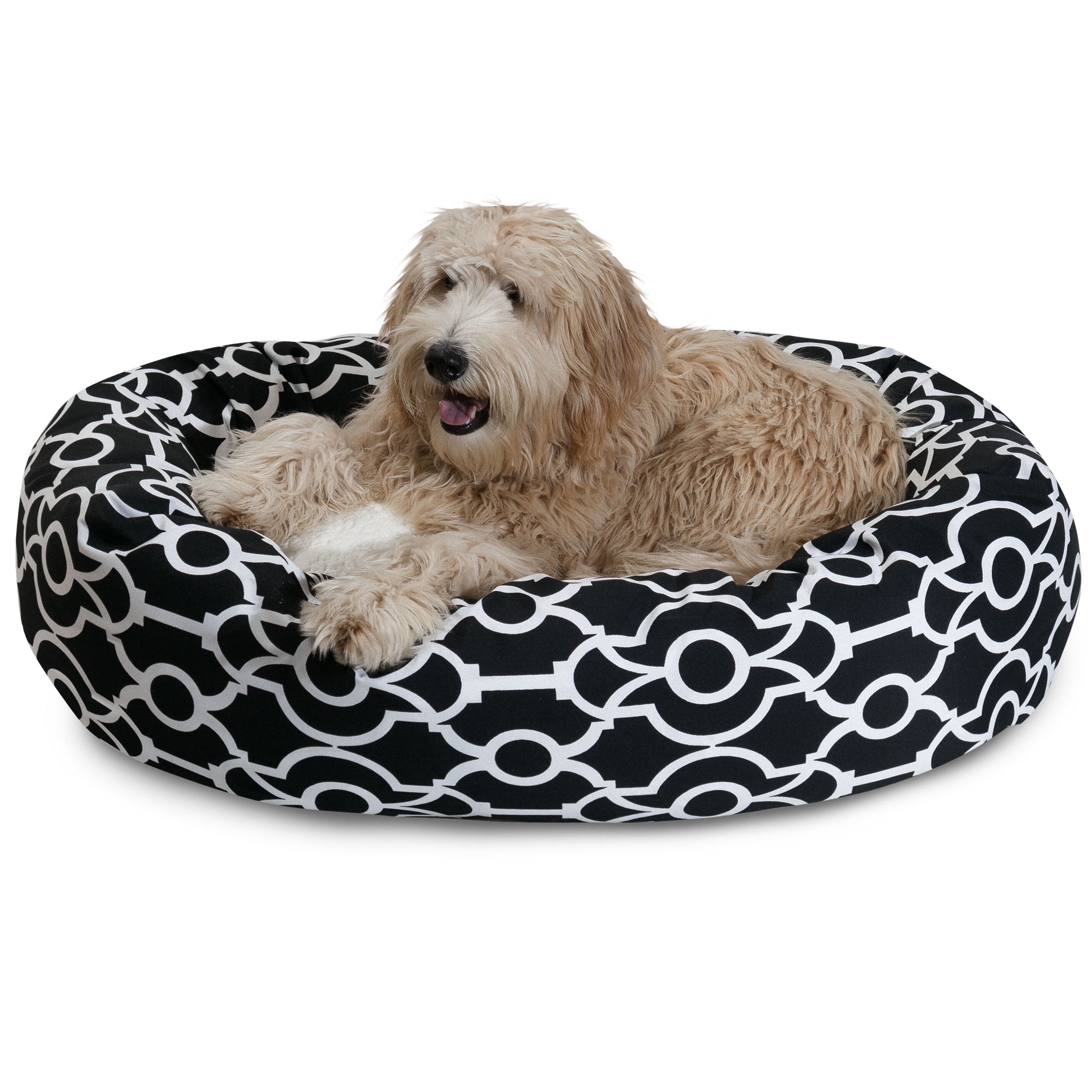 Majestic Pet Sherpa Athens Bagel Pet Bed for Dogs, Calming Dog Bed Washable, Medium, Black