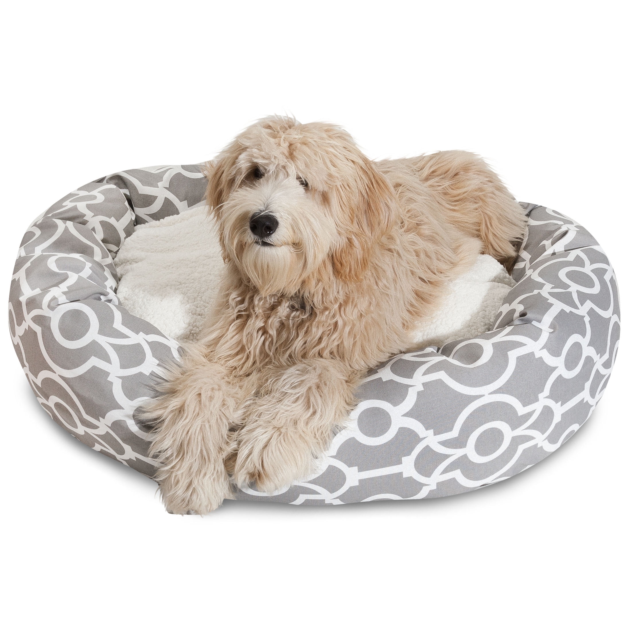 Majestic Pet Sherpa Athens Bagel Pet Bed for Dogs, Calming Dog Bed Washable, Medium, Gray
