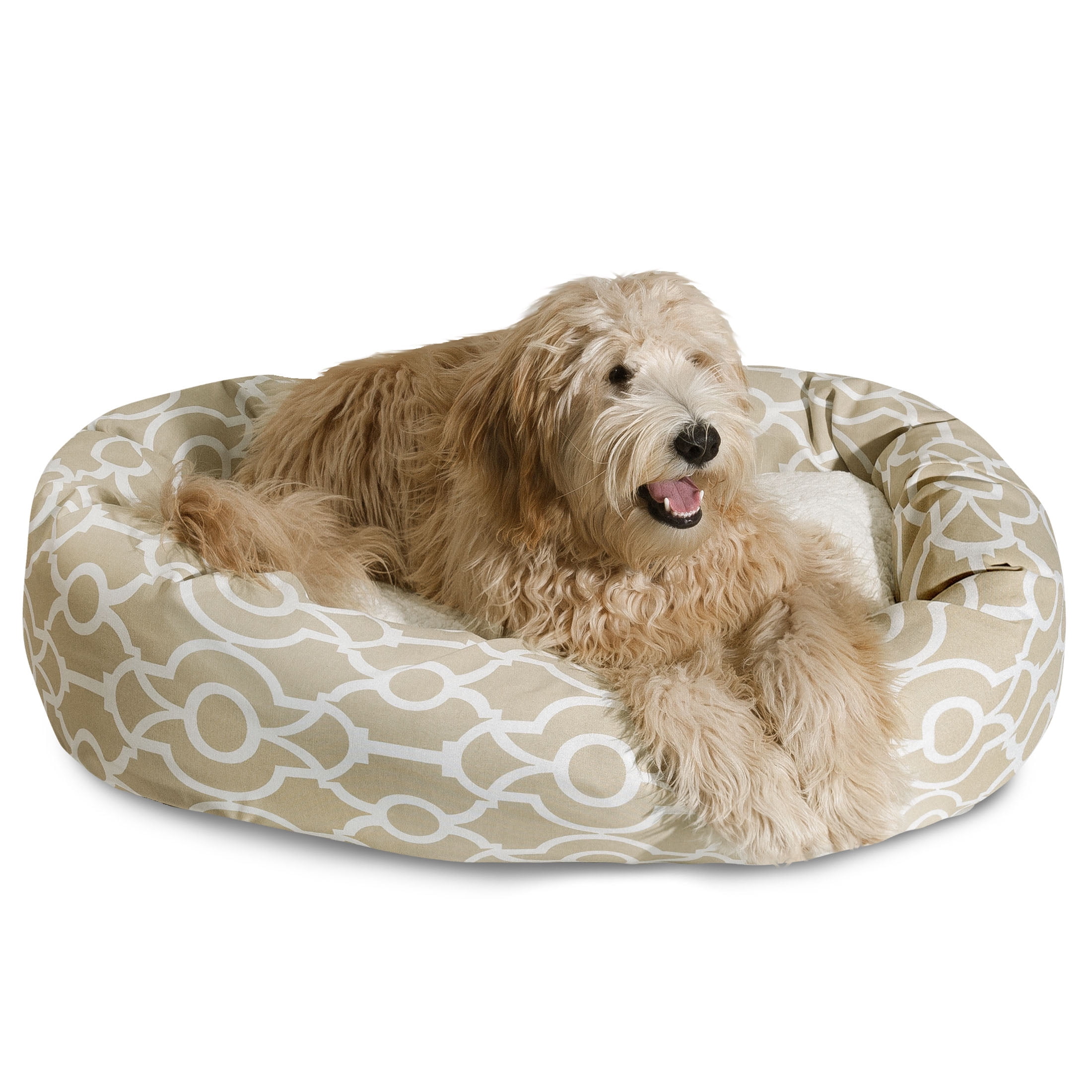 Majestic Pet Sherpa Athens Bagel Pet Bed for Dogs, Calming Dog Bed Washable, Small, Sand