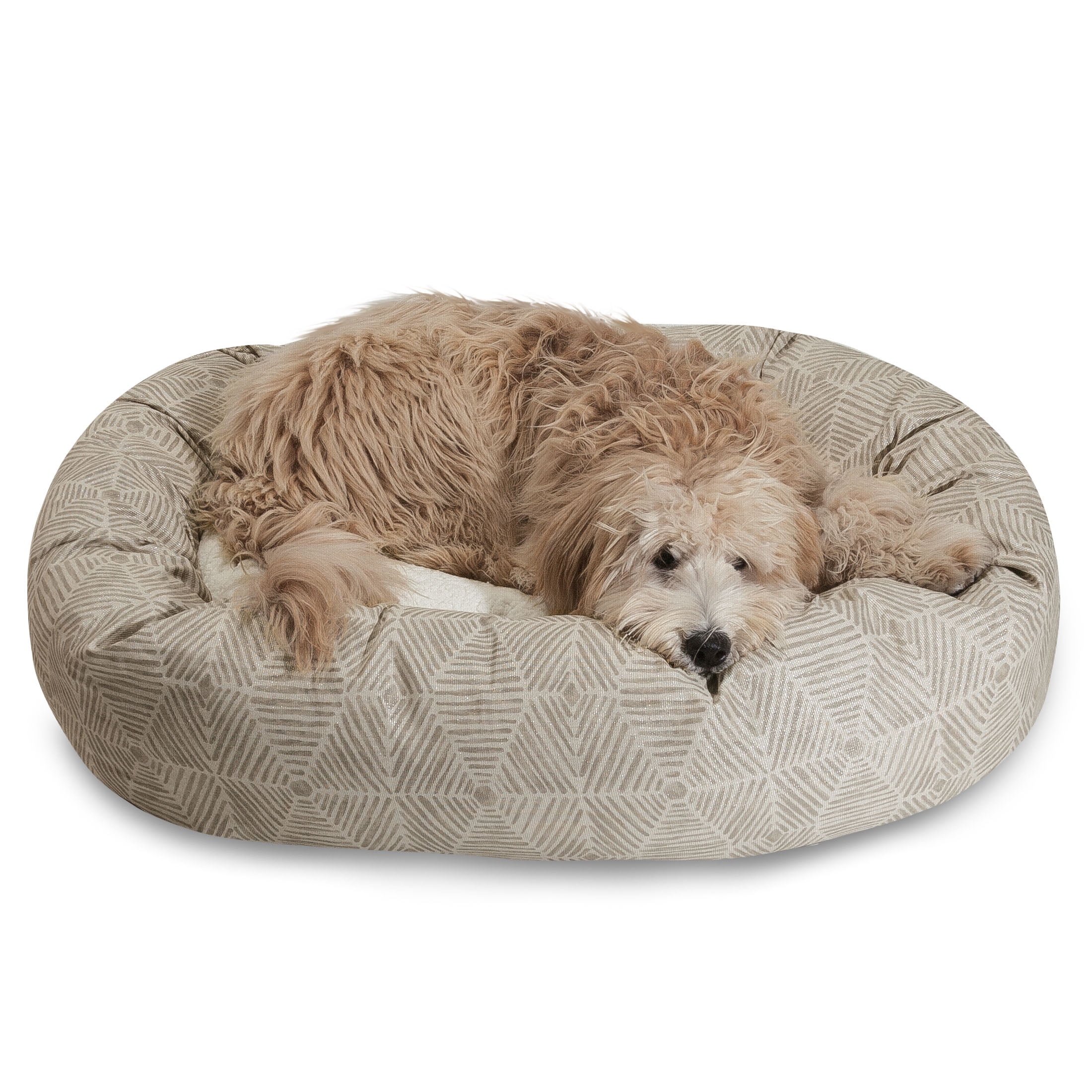 Majestic Pet Sherpa Charlie Bagel Pet Bed for Dogs, Calming Dog Bed Washable, Extra Large, Beige Metallic