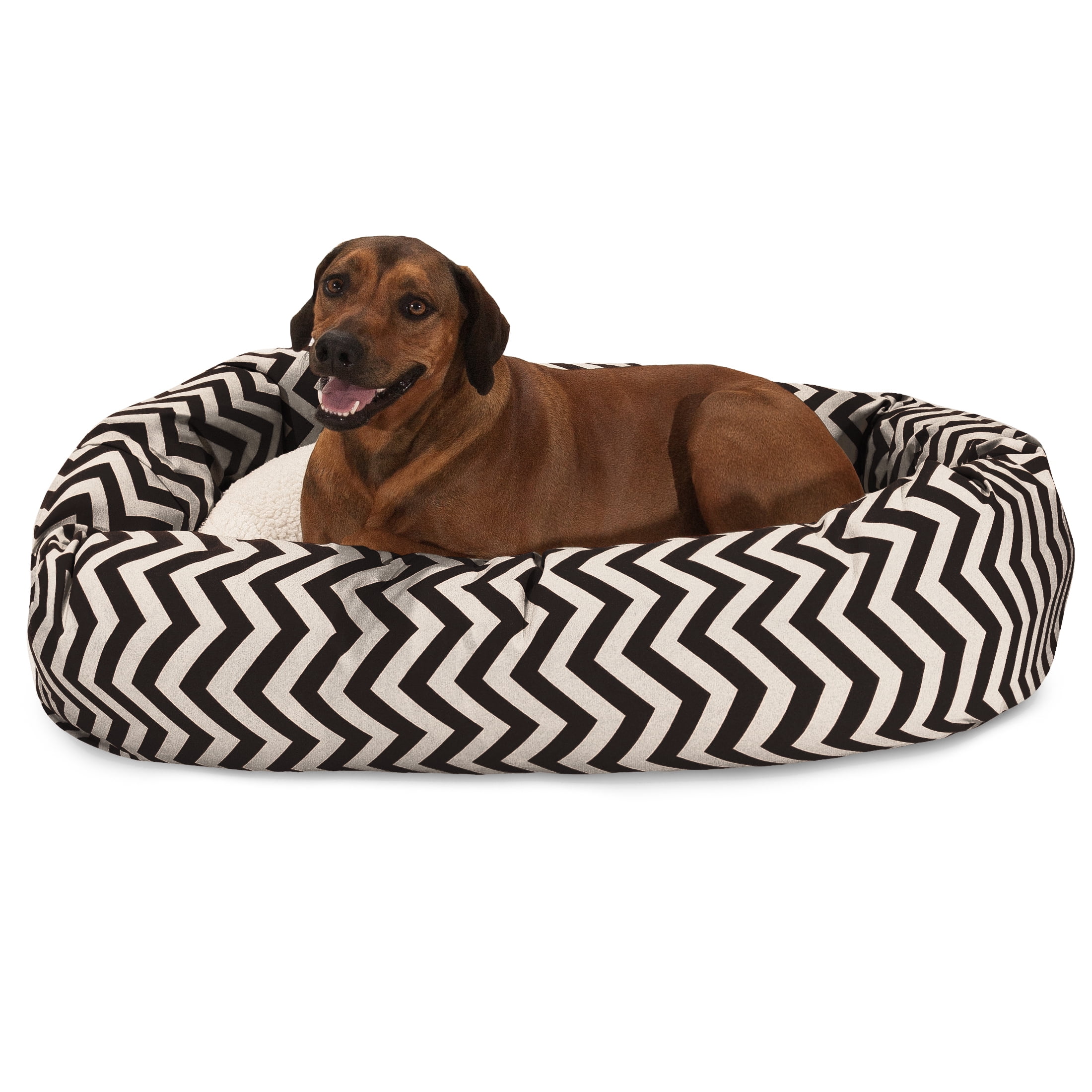 Majestic Pet Sherpa Chevron Bagel Pet Bed for Dogs, Calming Dog Bed Washable, Extra Large, Black
