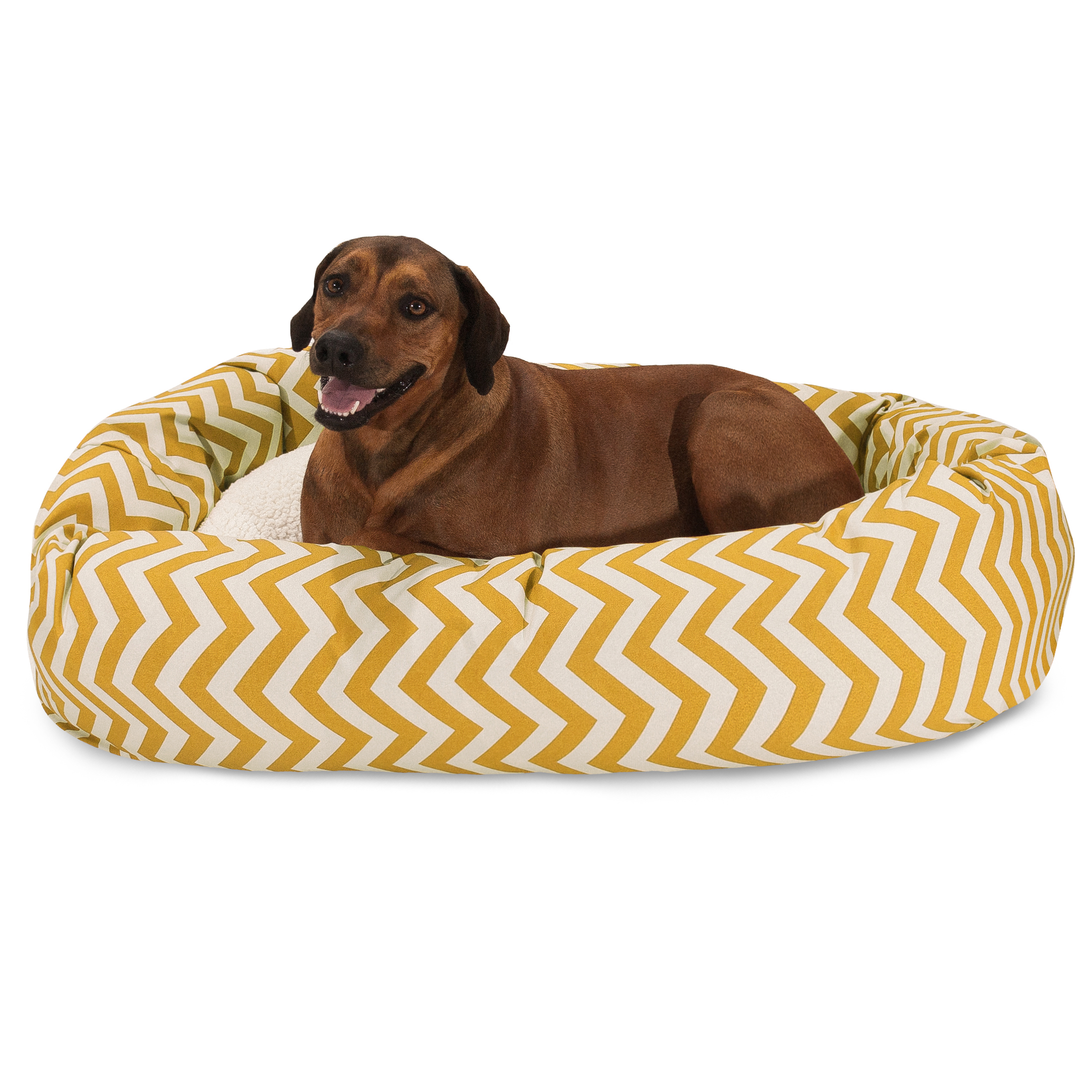 Majestic Pet Sherpa Chevron Bagel Pet Bed for Dogs, Calming Dog Bed Washable, Extra Large, Yellow