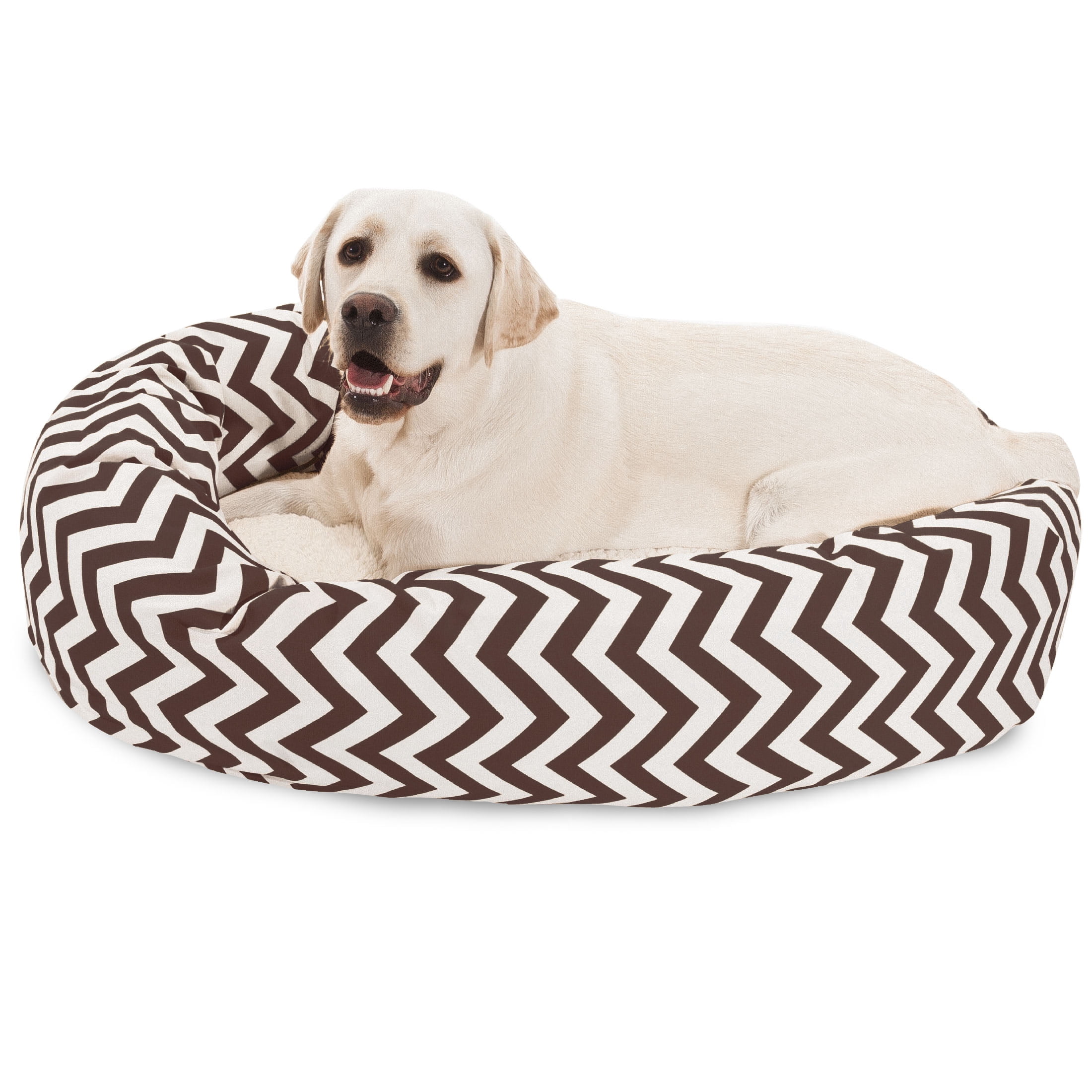 Majestic Pet Sherpa Chevron Bagel Pet Bed for Dogs, Calming Dog Bed Washable, Large, Chocolate
