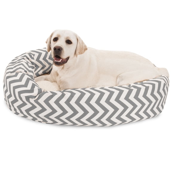 Majestic Pet Sherpa Chevron Bagel Pet Bed for Dogs, Calming Dog Bed Washable, Large, Grey