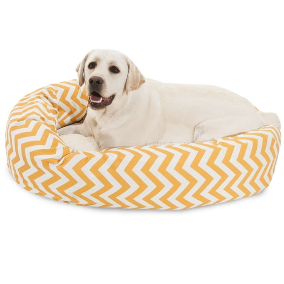 Majestic Pet Sherpa Chevron Bagel Pet Bed for Dogs, Calming Dog Bed Washable, Large, Yellow