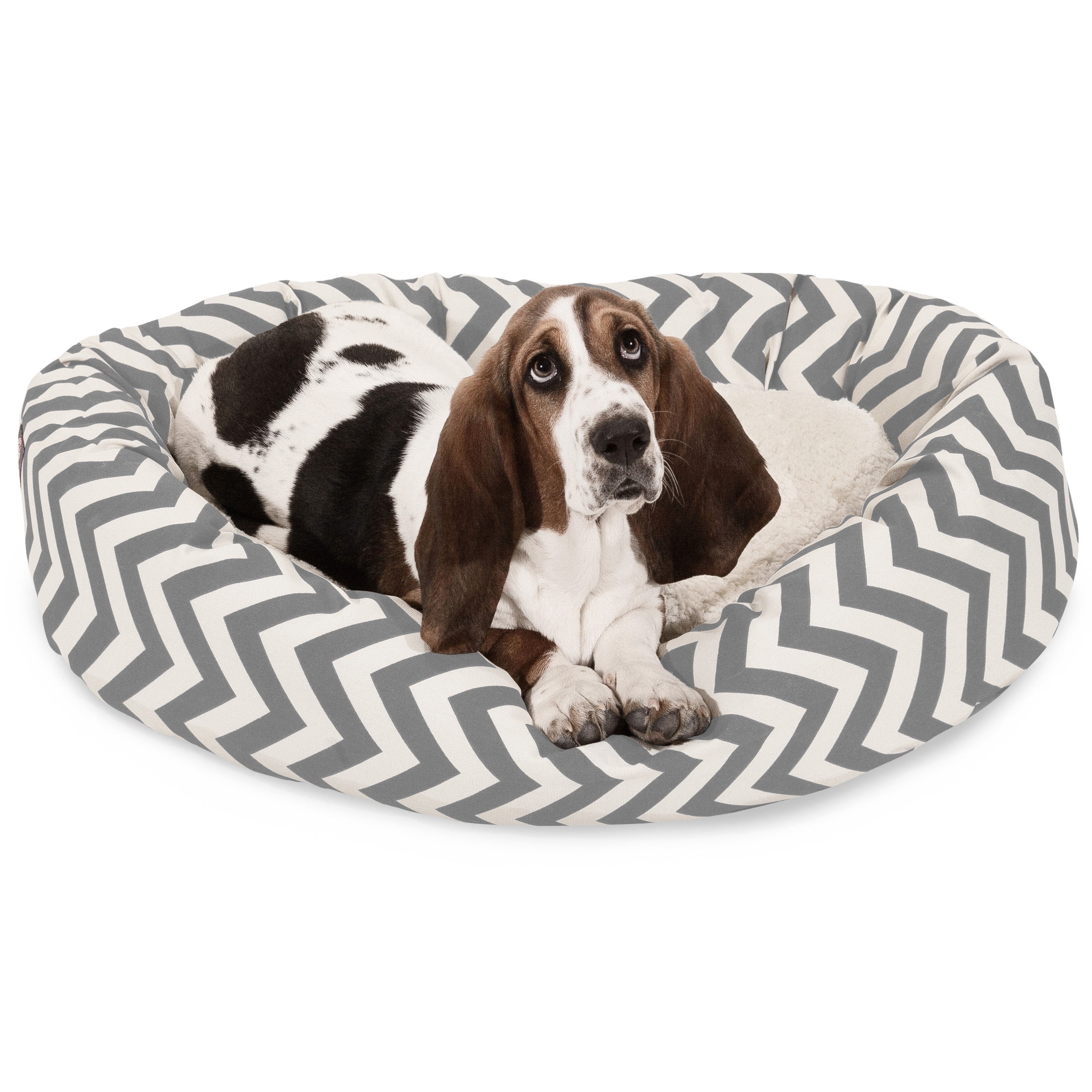Majestic Pet Sherpa Chevron Bagel Pet Bed for Dogs, Calming Dog Bed Washable, Medium, Grey