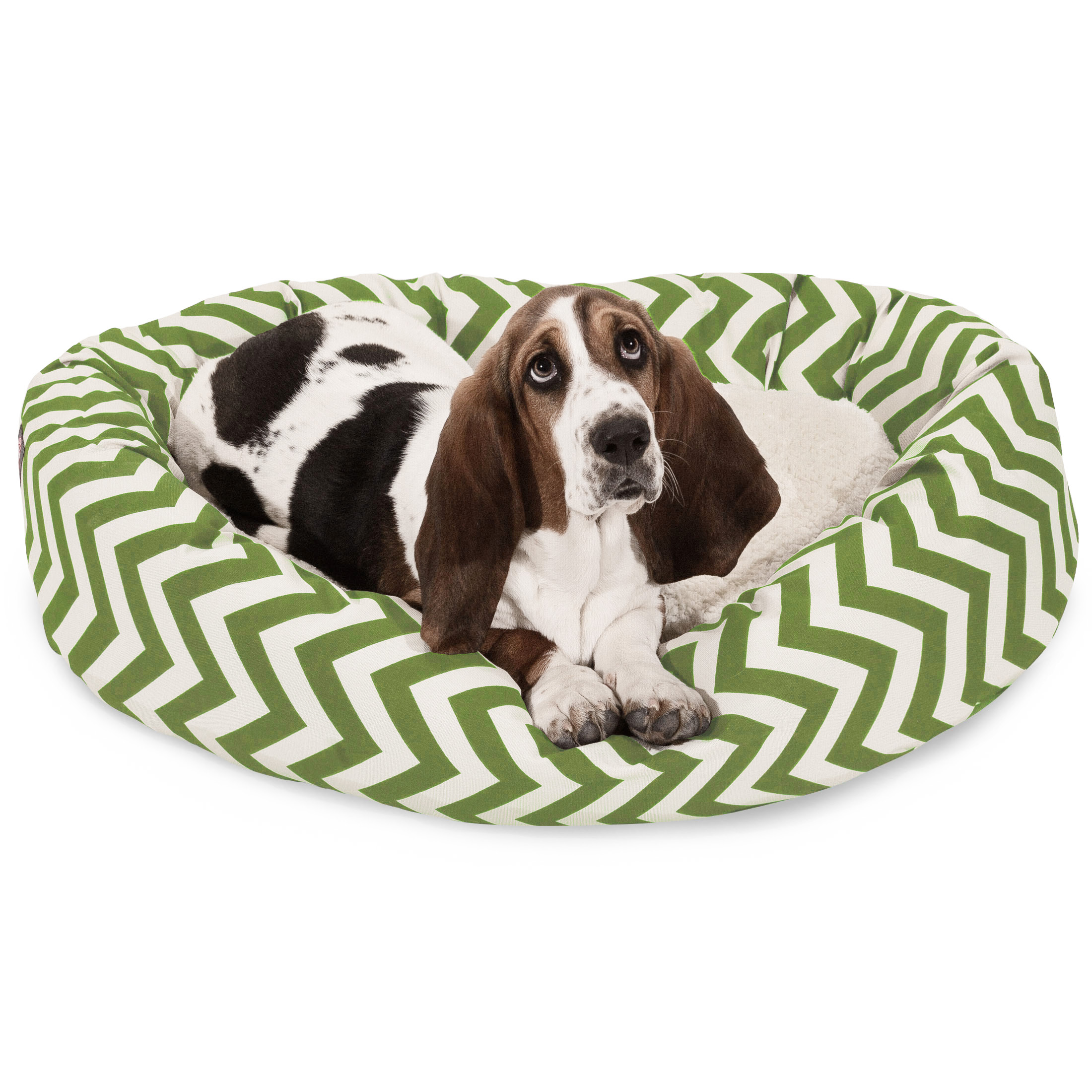 Majestic Pet Sherpa Chevron Bagel Pet Bed for Dogs, Calming Dog Bed Washable, Medium, Sage