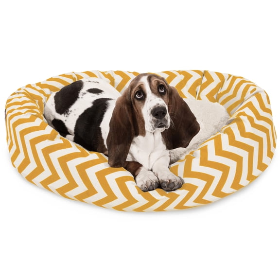 Majestic Pet Sherpa Chevron Bagel Pet Bed for Dogs, Calming Dog Bed Washable, Medium, Yellow