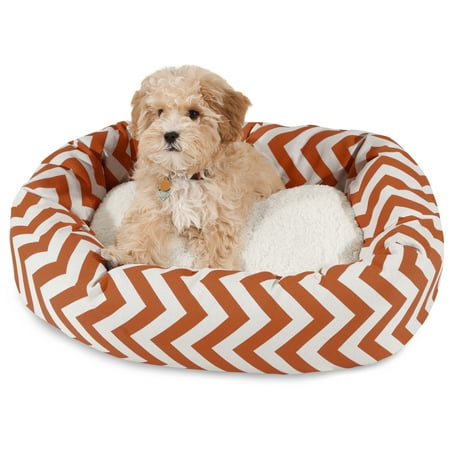 Majestic Pet Sherpa Chevron Bagel Pet Bed for Dogs, Calming Dog Bed Washable, Small, Burnt Orange