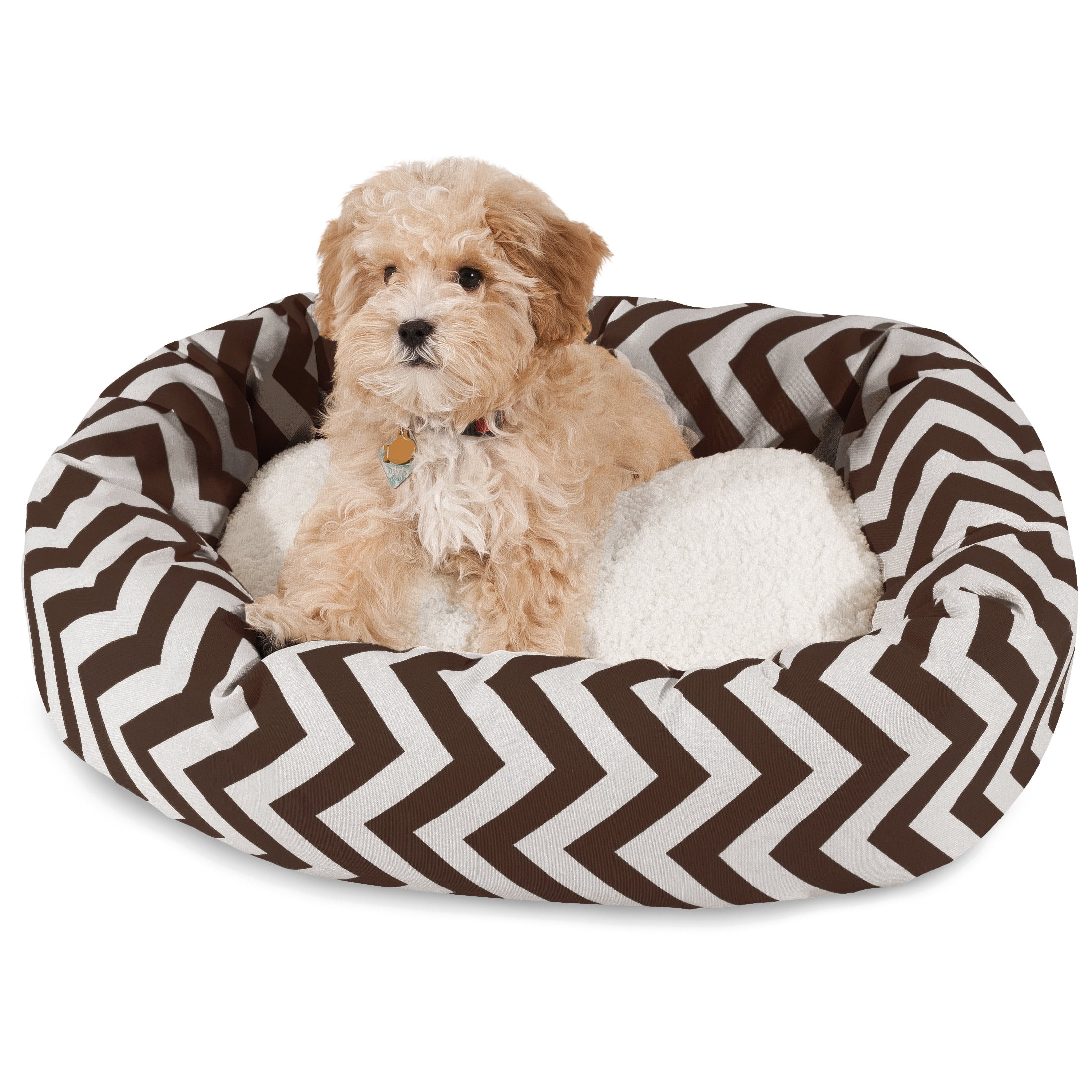 Majestic Pet Sherpa Chevron Bagel Pet Bed for Dogs, Calming Dog Bed Washable, Small, Chocolate