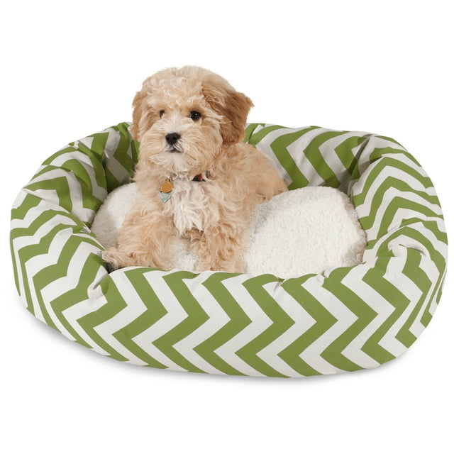 Majestic Pet Sherpa Chevron Bagel Pet Bed for Dogs, Calming Dog Bed Washable, Small, Sage