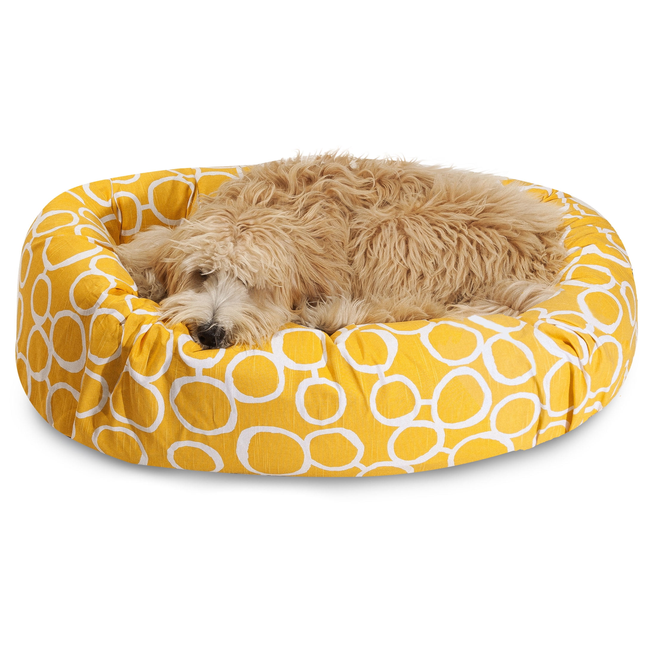 Majestic Pet Sherpa Fusion Bagel Pet Bed for Dogs, Calming Dog Bed Washable, Extra Large, Yellow