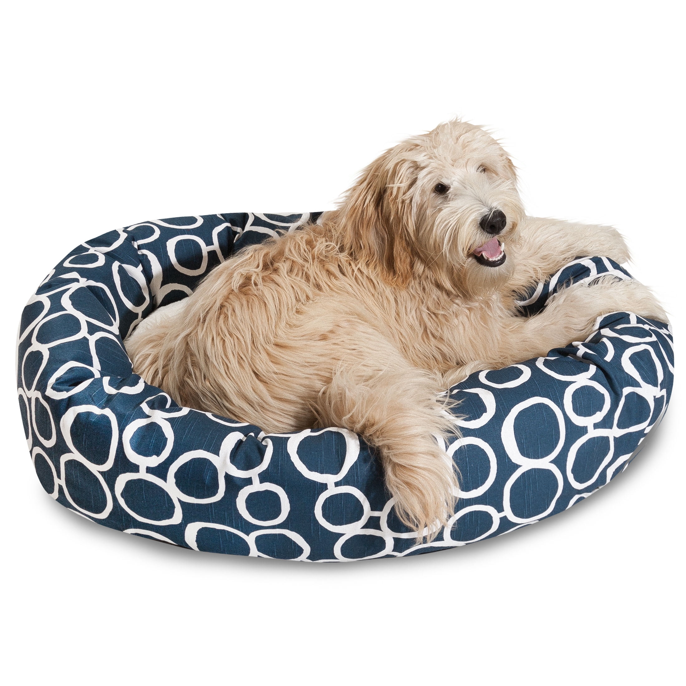 Majestic Pet Sherpa Fusion Bagel Pet Bed for Dogs, Calming Dog Bed Washable, Large, Navy Blue