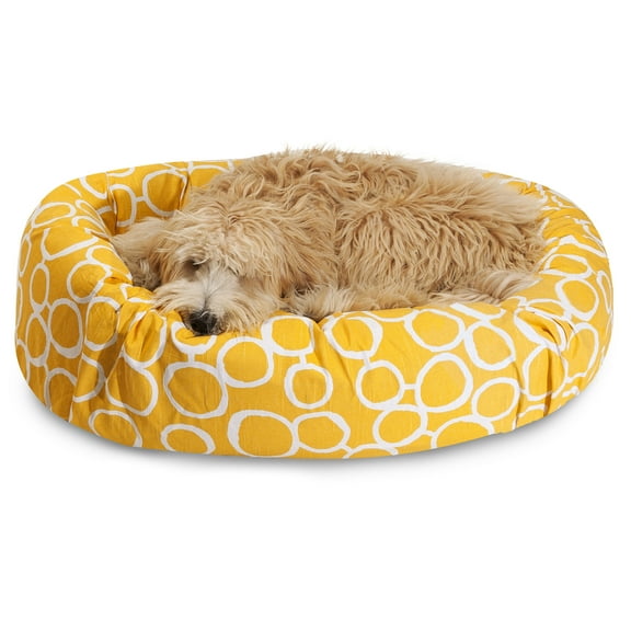 Majestic Pet Sherpa Fusion Bagel Pet Bed for Dogs, Calming Dog Bed Washable, Medium, Yellow