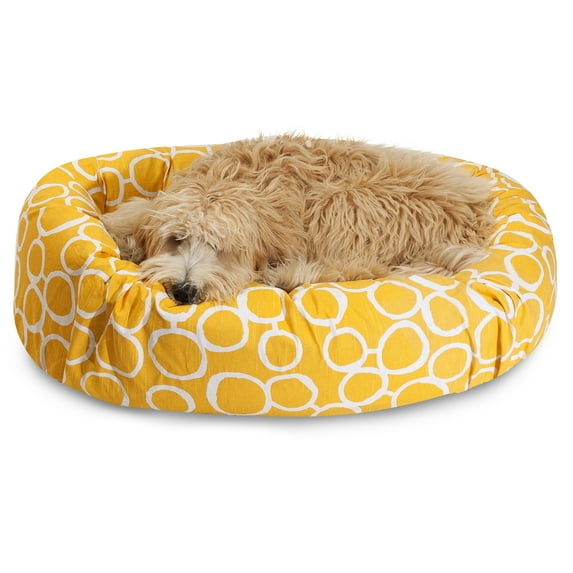 Majestic Pet Sherpa Fusion Bagel Pet Bed for Dogs, Calming Dog Bed Washable, Small, Yellow