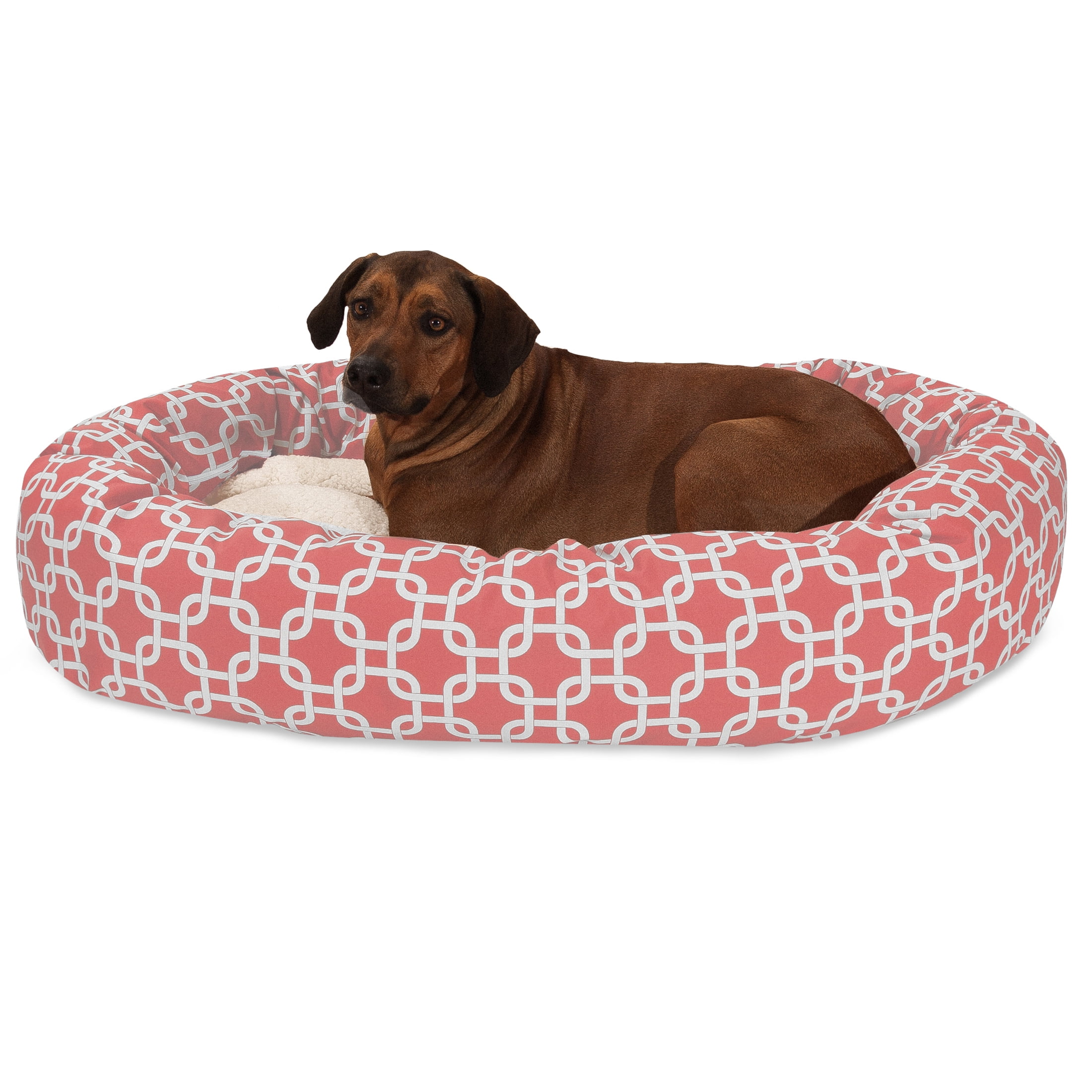 Majestic Pet Sherpa Links Bagel Pet Bed for Dogs, Calming Dog Bed Washable, Extra Large, Coral