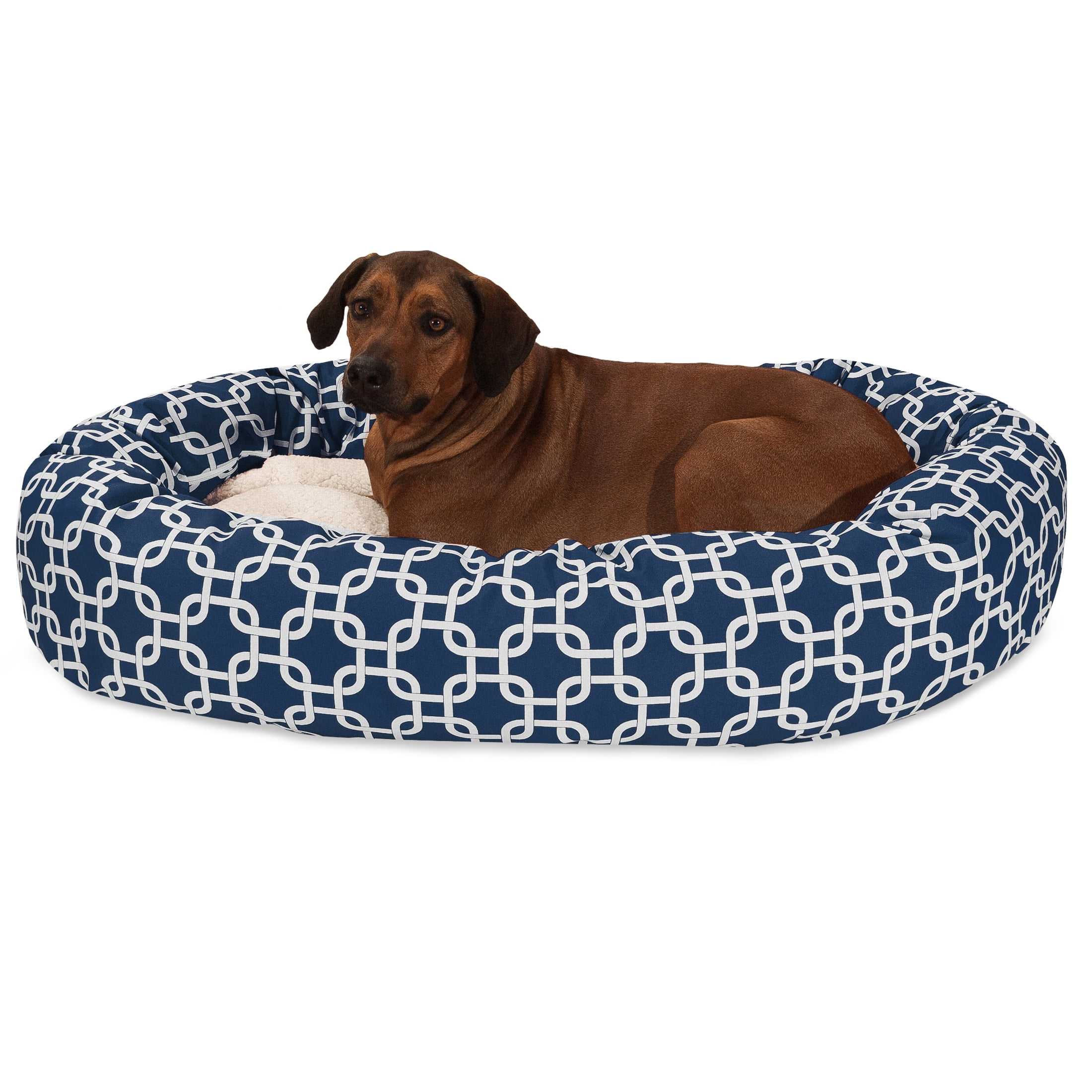 Majestic Pet Sherpa Links Bagel Pet Bed for Dogs, Calming Dog Bed Washable, Extra Large, Navy Blue Blue