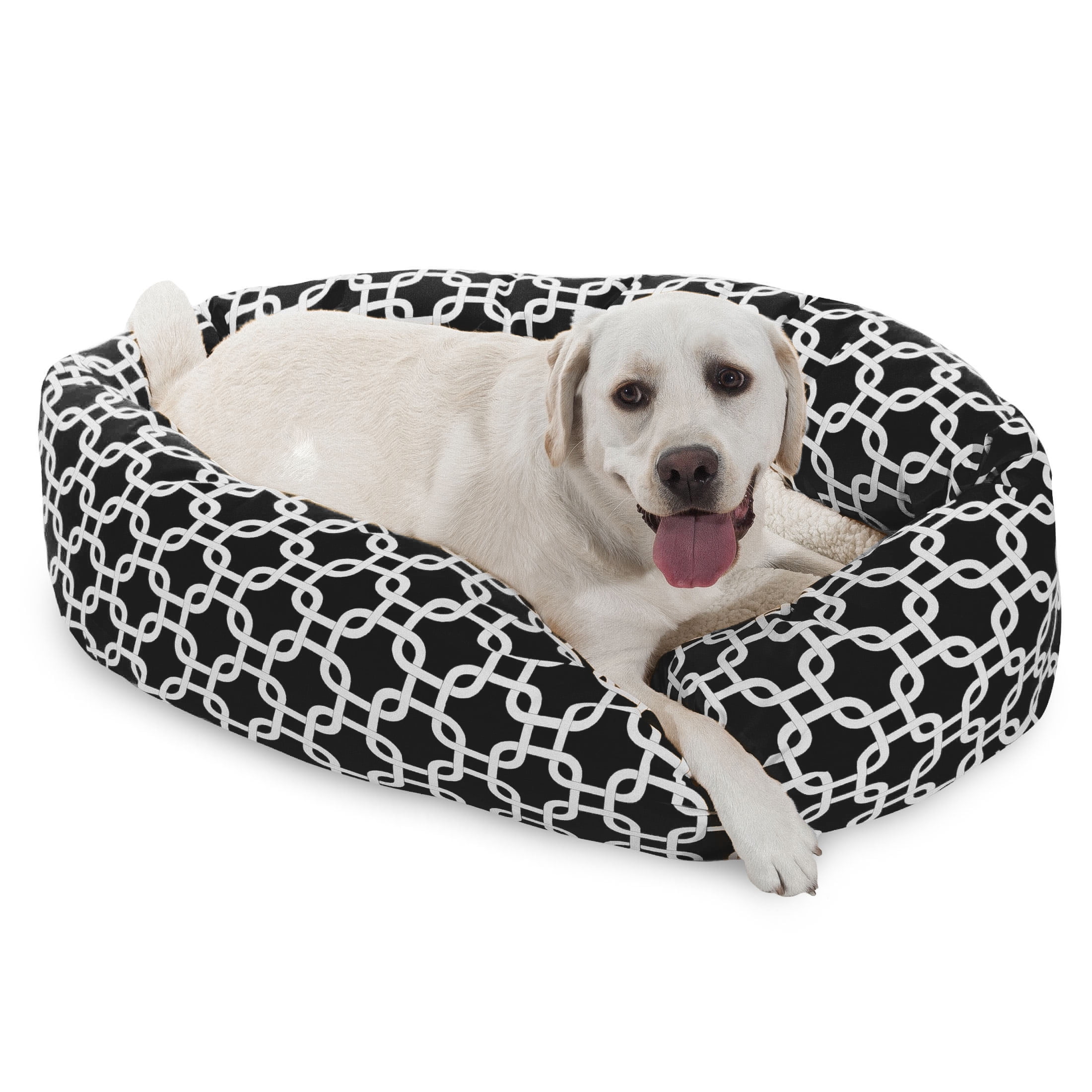 Majestic Pet Sherpa Links Bagel Pet Bed for Dogs, Calming Dog Bed Washable, Large, Black