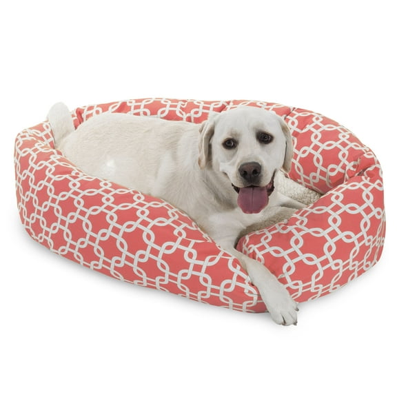 Majestic Pet Sherpa Links Bagel Pet Bed for Dogs, Calming Dog Bed Washable, Large, Coral