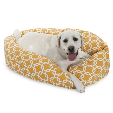 Majestic Pet Sherpa Links Bagel Pet Bed for Dogs, Calming Dog Bed Washable, Large, Yellow