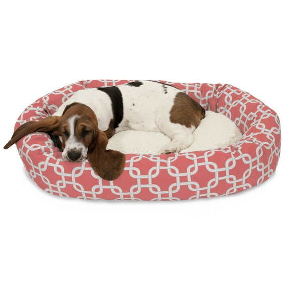 Majestic Pet Sherpa Links Bagel Pet Bed for Dogs, Calming Dog Bed Washable, Medium, Coral