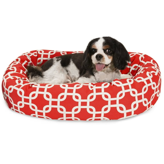 Majestic Pet Sherpa Links Bagel Pet Bed for Dogs, Calming Dog Bed Washable, Small, Red