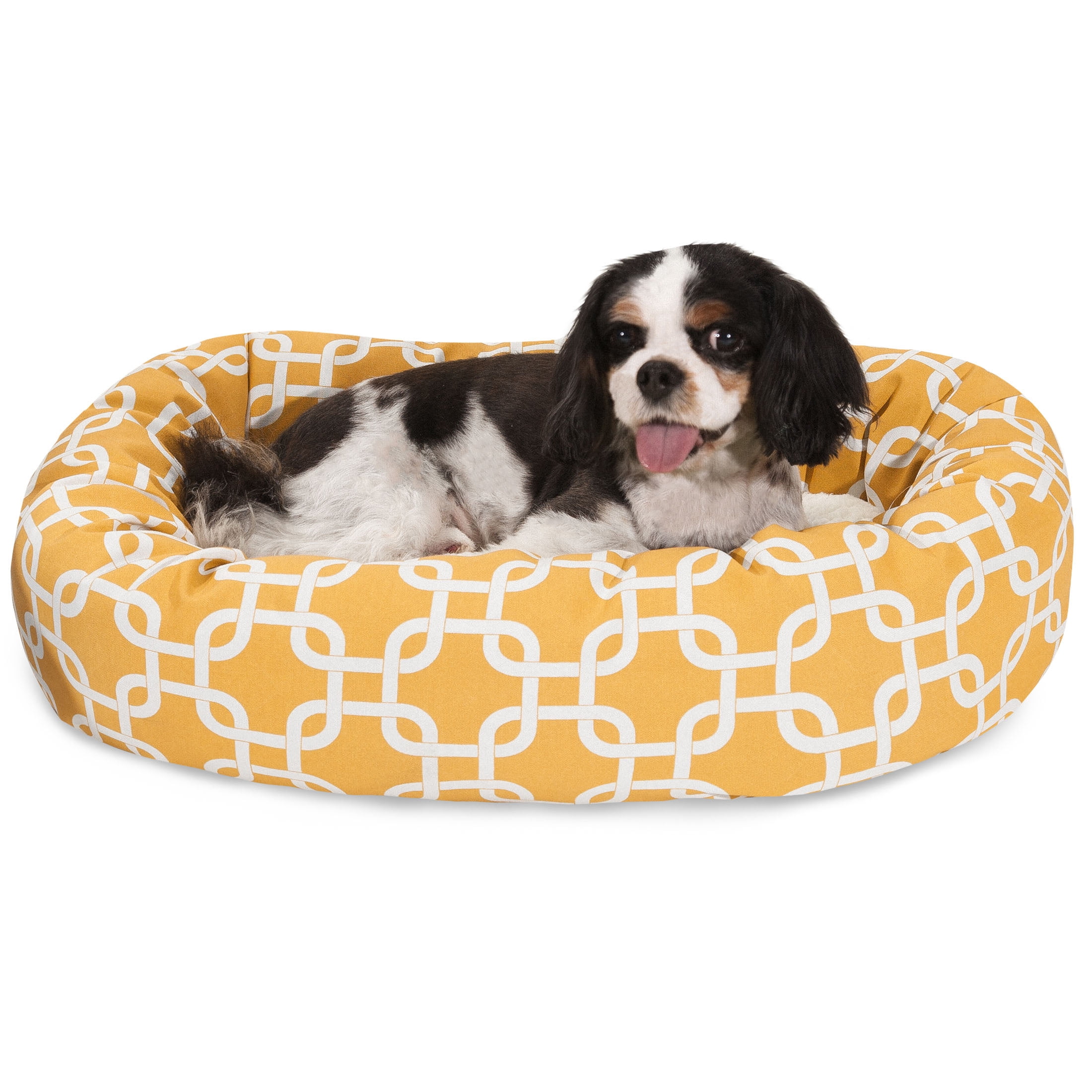 Small Yellow Geometric Sherpa Orthopedic Pet Bed