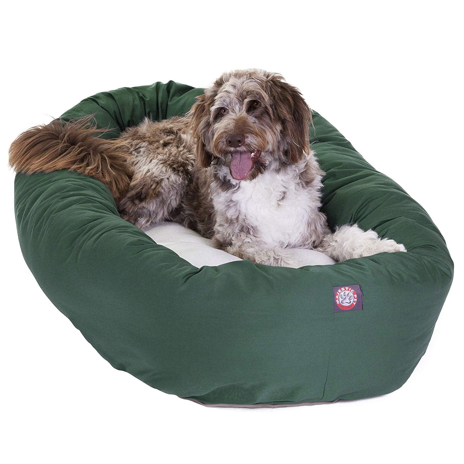 Majestic Pet Sherpa Poly/Cotton Bagel Pet Bed for Dogs, Calming Dog Bed Washable, Extra Large, Green