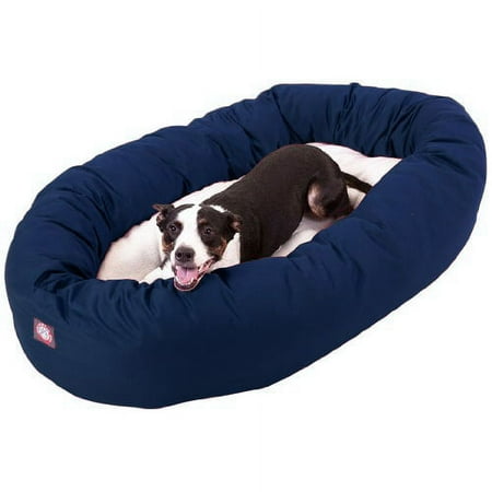 Majestic Pet Sherpa Poly/Cotton Bagel Pet Bed for Dogs, Calming Dog Bed Washable, Large, Blue