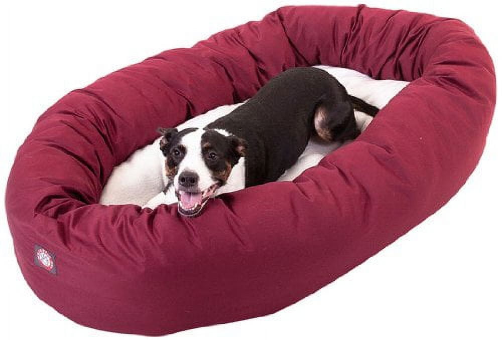 Majestic Pet Sherpa Poly/Cotton Bagel Pet Bed for Dogs, Calming Dog Bed Washable, Large, Burgundy