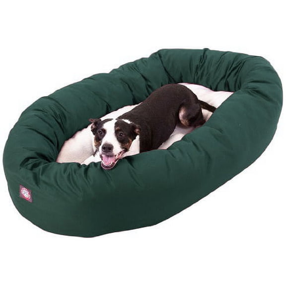 Majestic Pet Sherpa Poly/Cotton Bagel Pet Bed for Dogs, Calming Dog Bed Washable, Large, Green
