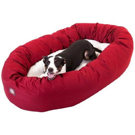 Majestic Pet Sherpa Poly/Cotton Bagel Pet Bed for Dogs, Calming Dog Bed Washable, Large, Red