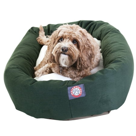 Majestic Pet Sherpa Poly/Cotton Bagel Pet Bed for Dogs, Calming Dog Bed Washable, Medium, Green