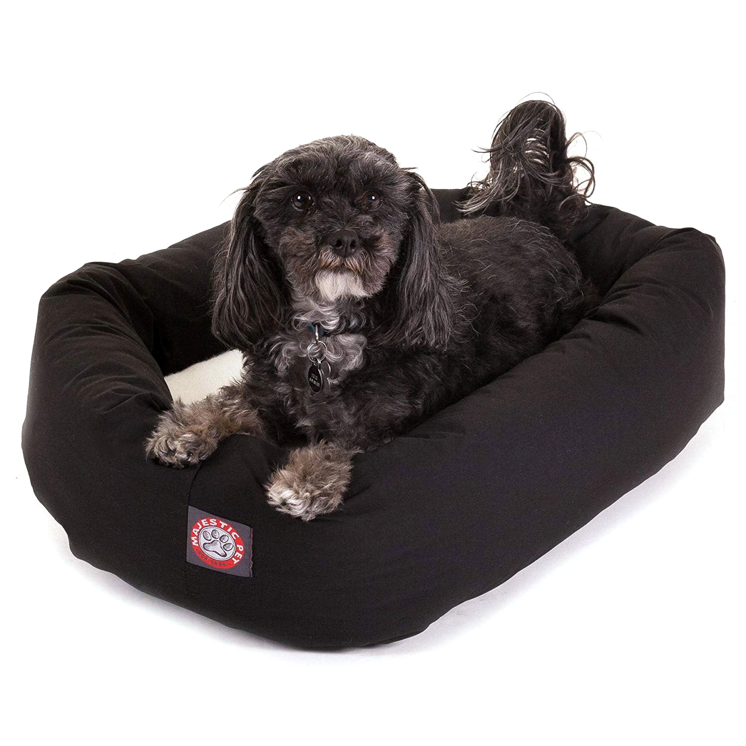 Majestic Pet Sherpa Poly/Cotton Bagel Pet Bed for Dogs, Calming Dog Bed Washable, Small, Black