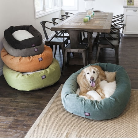 Majestic Pet Sherpa Villa Velvet Bagel Pet Bed for Dogs, Calming Dog Bed Washable, Extra Large, Azure
