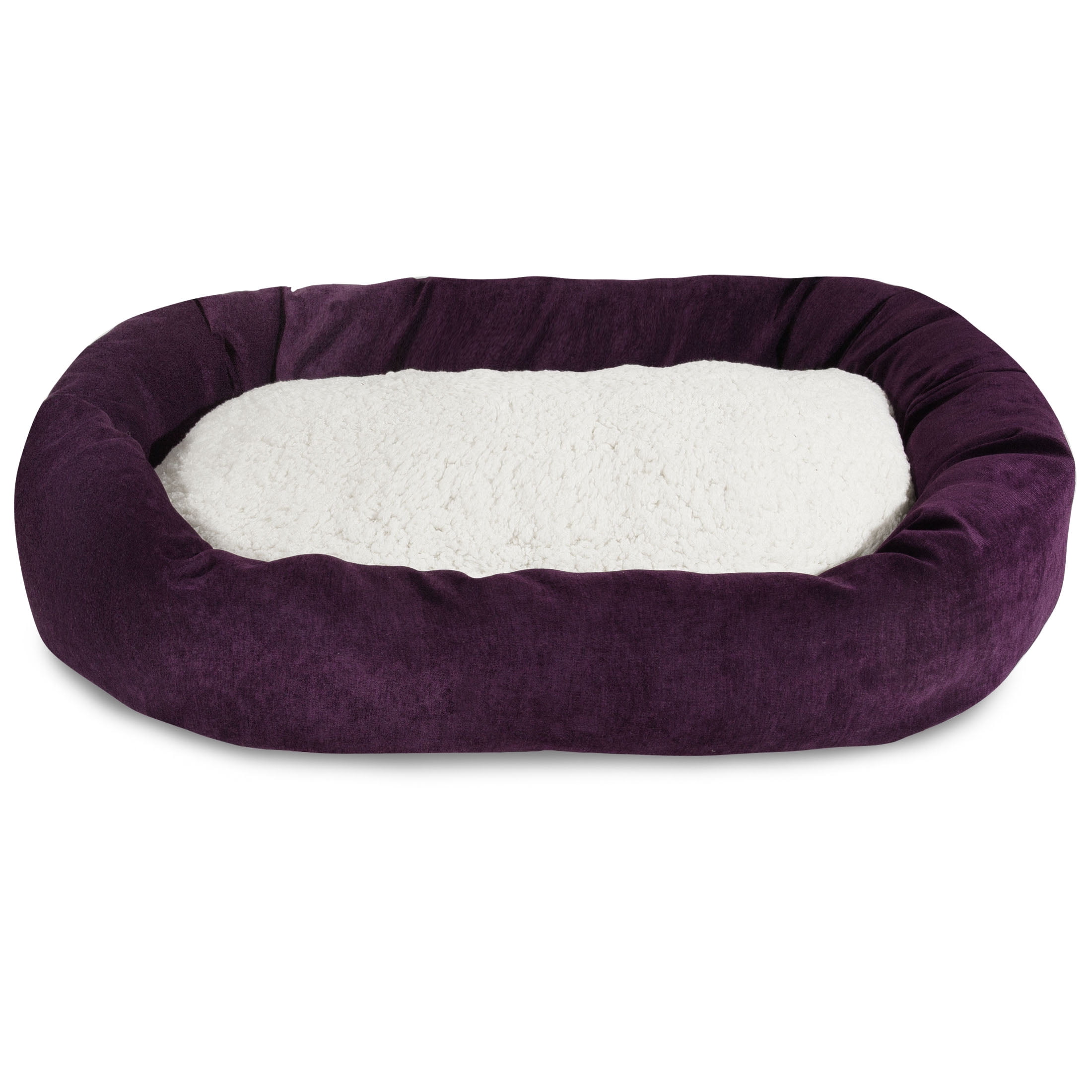 Majestic Pet Sherpa Villa Velvet Bagel Pet Bed for Dogs, Calming Dog Bed Washable, Large, Aubergine
