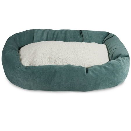 Majestic Pet Sherpa Villa Velvet Bagel Pet Bed for Dogs, Calming Dog Bed Washable, Large, Azure