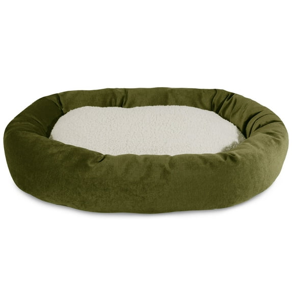 Majestic Pet Sherpa Villa Velvet Bagel Pet Bed for Dogs, Calming Dog Bed Washable, Large, Fern