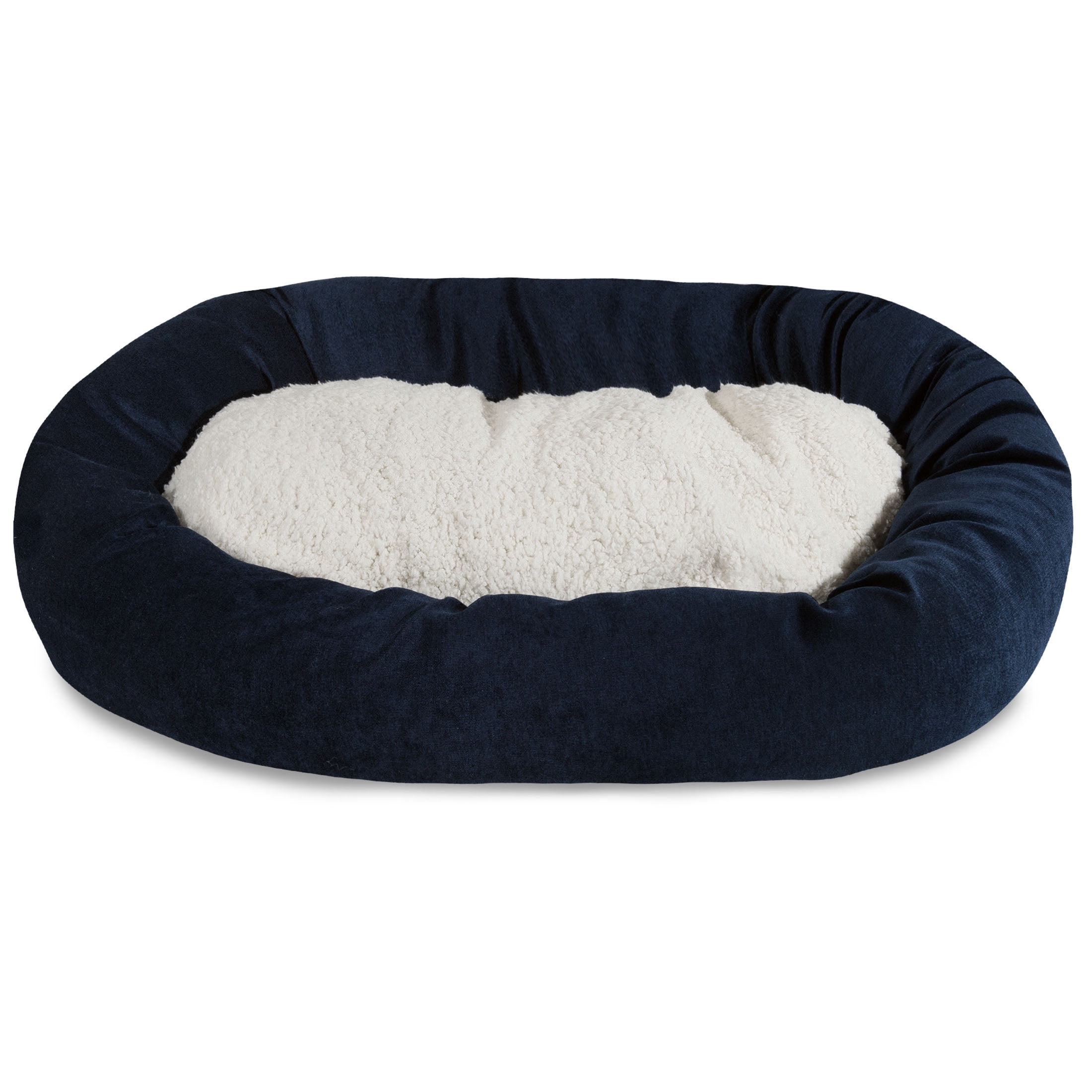 Majestic Pet Sherpa Villa Velvet Bagel Pet Bed for Dogs, Calming Dog Bed Washable, Large, Navy Blue