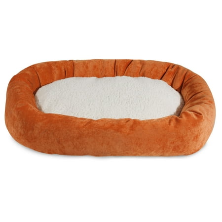 Majestic Pet Sherpa Villa Velvet Bagel Pet Bed for Dogs, Calming Dog Bed Washable, Large, Orange