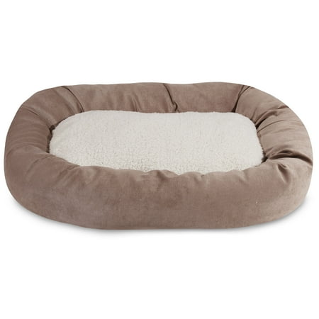 Majestic Pet Sherpa Villa Velvet Bagel Pet Bed for Dogs, Calming Dog Bed Washable, Medium, Pearl